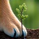 Dog and owner planting a tree, symbolizing environmental responsibility and community involvement